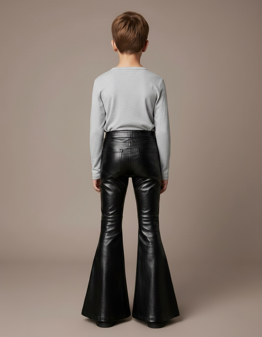 Pantalon Patte D'Éléphant Similicuir Noir Évasé Lacets Enfant - Simili cuir - vue 2