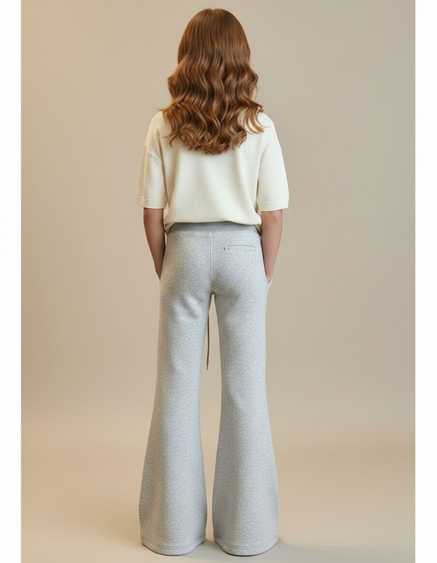 Pantalon Patte D'Éléphant Gris Chiné Ample Molleton Décontracté - vue 2