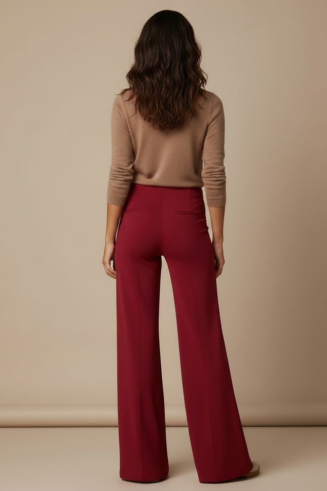 Pantalon Patte D'Éléphant Rouge Vin Fluide Taille Haute - Bordeaux Viscose - vue 2
