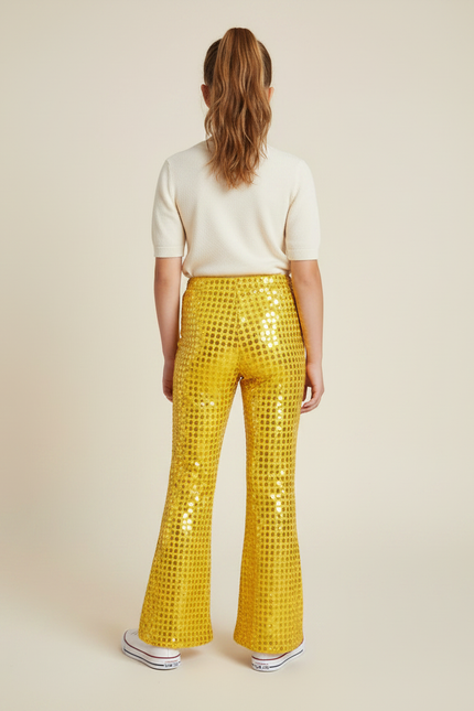 Pantalon Patte D'Éléphant Jaune Pailleté Évasé Brillant Fille - Polyester - vue 2
