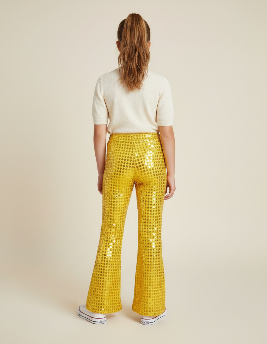 Pantalon Patte D'Éléphant Jaune Pailleté Évasé Brillant Fille - Polyester - vue 2