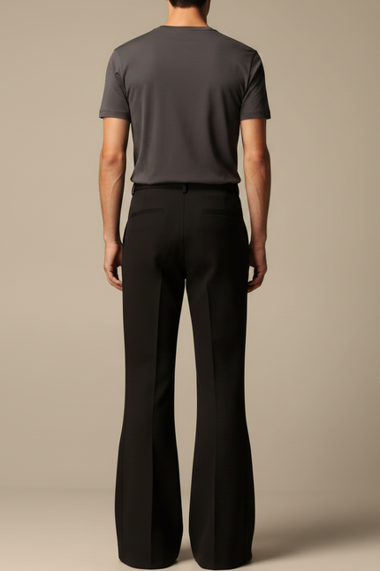 Pantalon Patte D'Éléphant Noir Plissé Évasé Décontracté Homme - Gabardine - vue 2