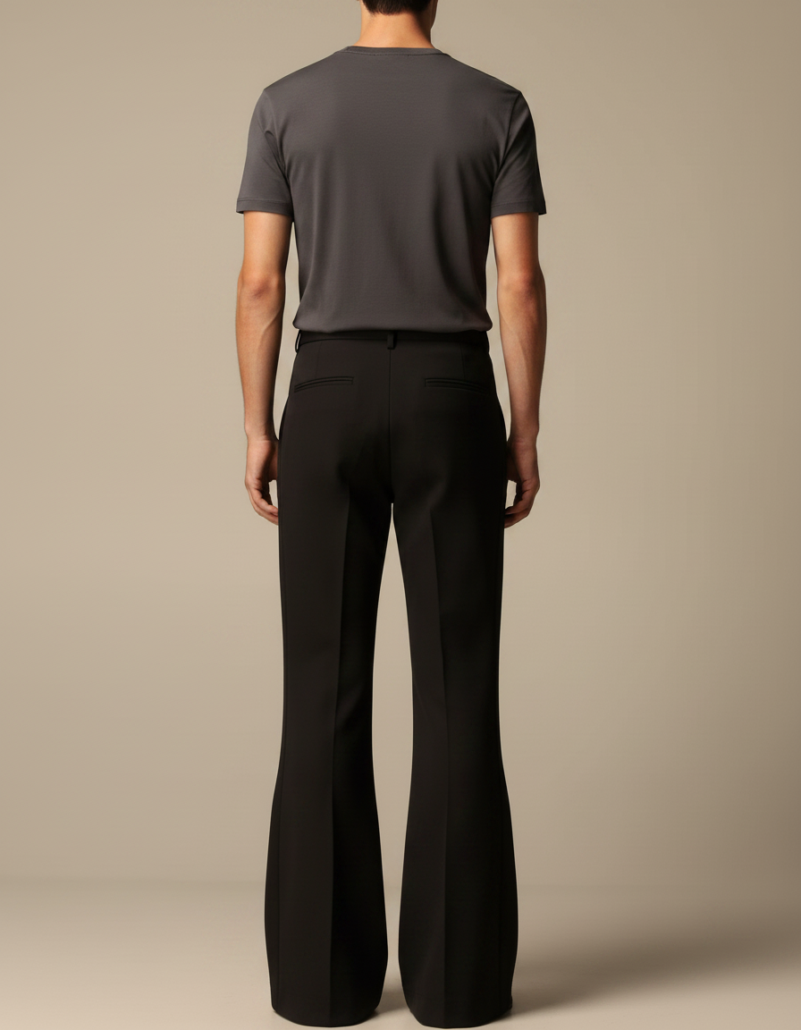Pantalon Patte D'Éléphant Noir Plissé Évasé Décontracté Homme - Gabardine - vue 2