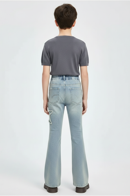 Pantalon Patte D'Éléphant Denim Bleu Étoiles Évasé Enfant - Jean - vue 2