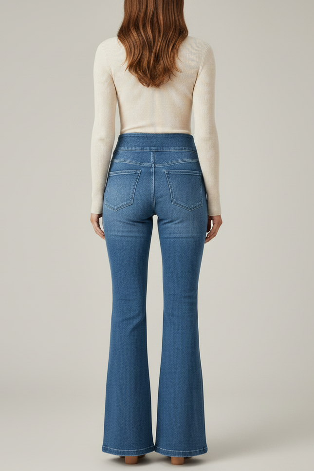 Pantalon Patte D'Éléphant Denim Bleu Taille Haute Évasé Élégant - Jean - vue 2