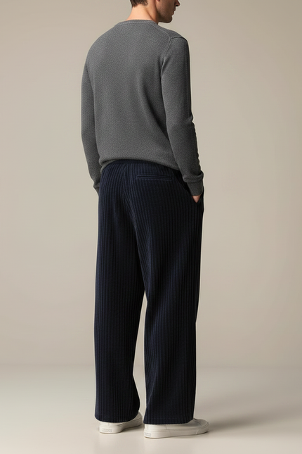 Pantalon Patte D'Éléphant Bleu Marine Côtelé Ample Décontracté - Cordé - vue 2