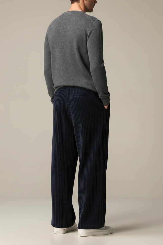 Pantalon Patte D'Éléphant Bleu Marine Côtelé Ample Décontracté - Cordé - vue 2