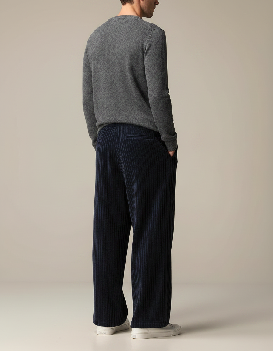 Pantalon Patte D'Éléphant Bleu Marine Côtelé Ample Décontracté - Cordé - vue 2