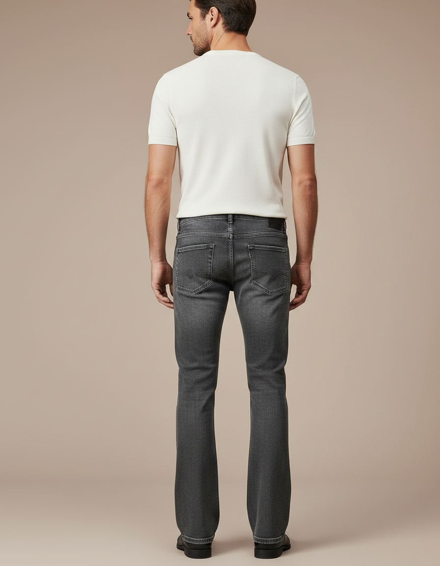 Pantalon Patte D'Éléphant Gris Délavé Denim Homme Classique - Jean - vue 2