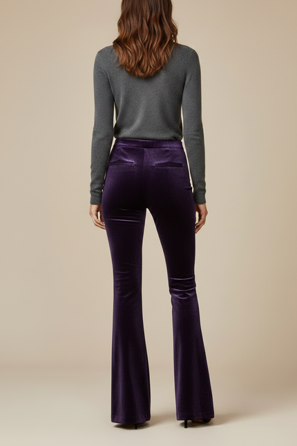 Pantalon Patte D'Éléphant Velours Violet Brodé Évasé Femme - vue 2
