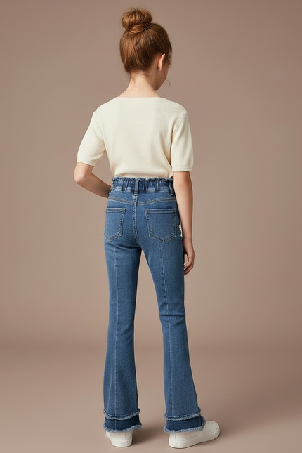 Pantalon Patte D'Éléphant Jean Bleu Taille Haute Enfant - vue 2