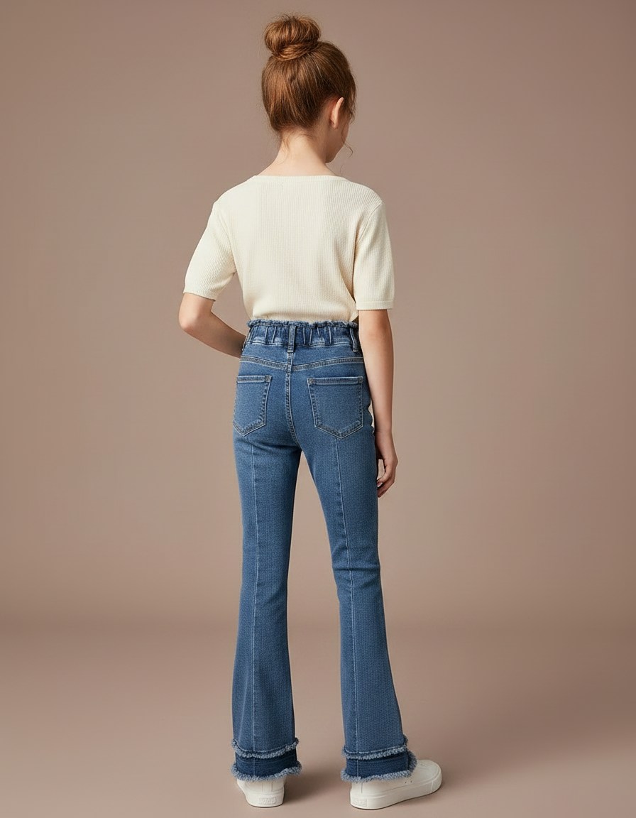 Pantalon Patte D'Éléphant Jean Bleu Taille Haute Enfant - vue 2
