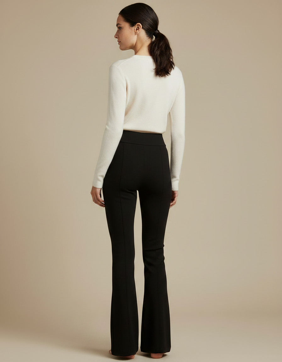 Pantalon Patte D'Éléphant Noir Taille Haute Évasé Confortable Femme - Maille - vue 2