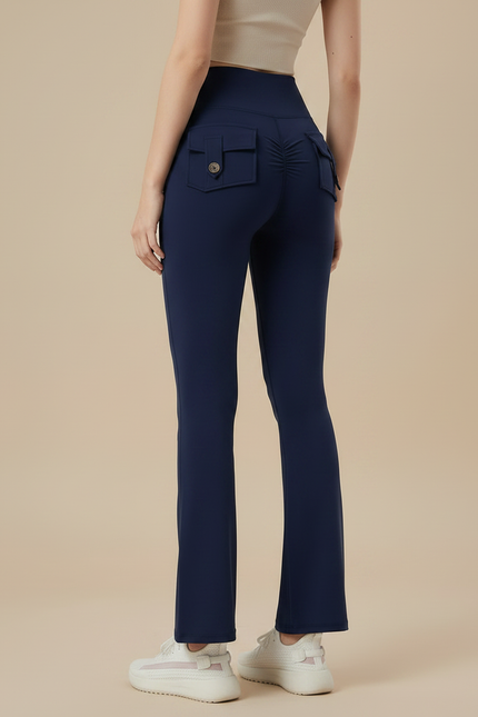 Pantalon Patte D'Éléphant Bleu Marine Taille Haute Cargo Sport - Polyester - vue 2