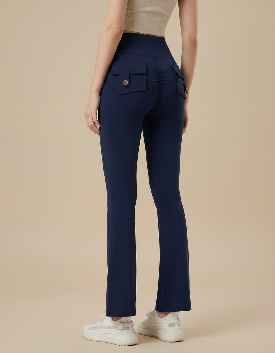 Pantalon Patte D'Éléphant Bleu Marine Taille Haute Cargo Sport - Polyester - vue 2