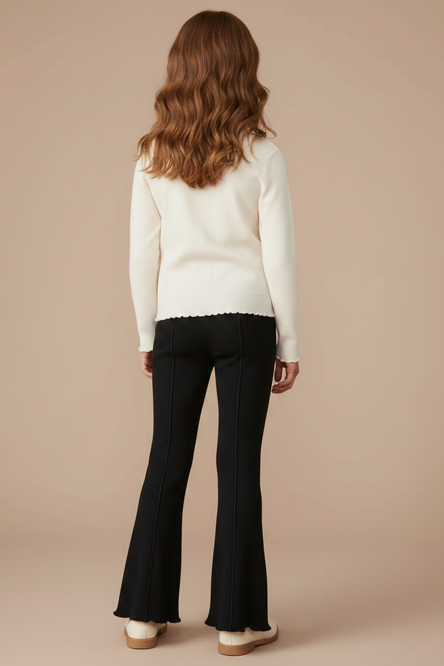 Pantalon Patte D'Éléphant Côtelé Noir Cœur Brodé Fille - Maille - vue 2