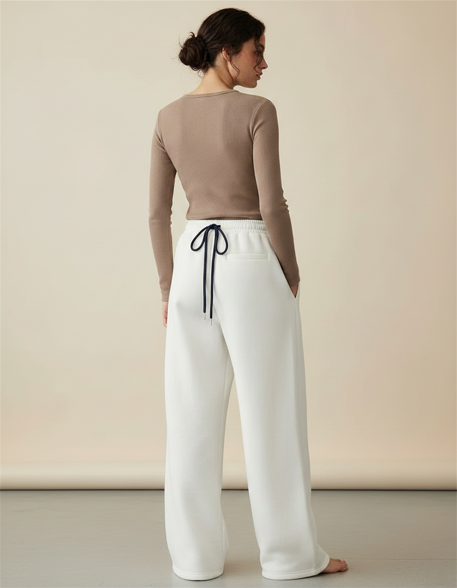 Pantalon Patte D'Éléphant Blanc Ample Molletonné Décontracté Brodé - vue 2
