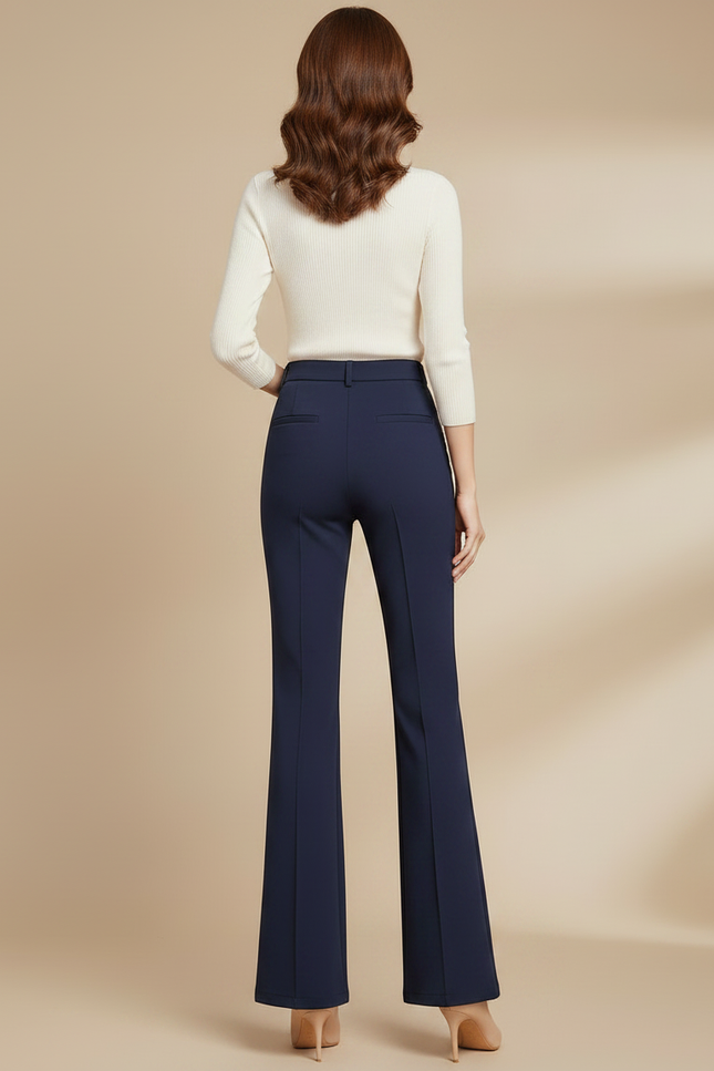 Pantalon Patte D'Éléphant Bleu Marine Élégant Taille Haute Évasé - Polyester - vue 2