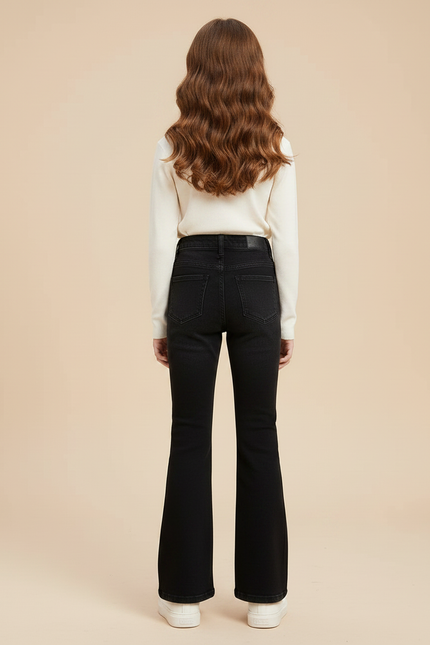 Pantalon Patte D'Éléphant Noir Jean Évasé Fille Hiver - vue 2