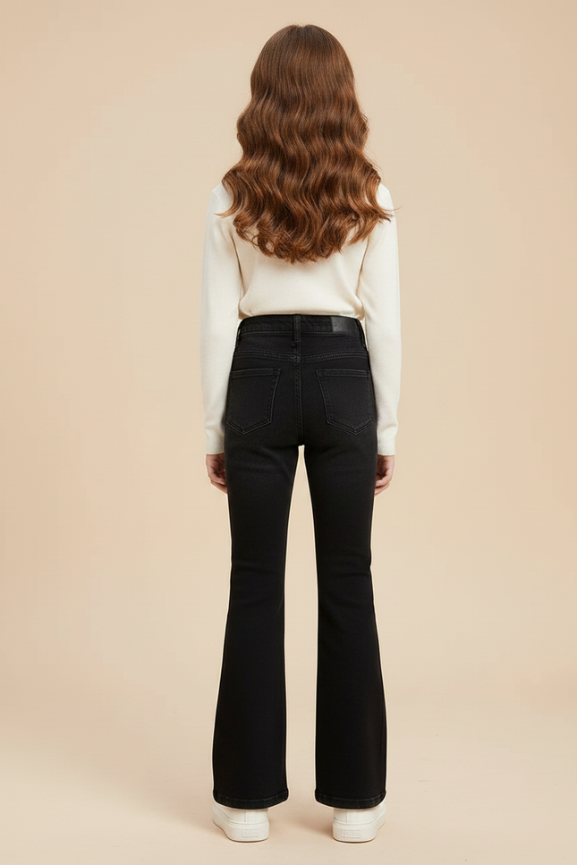 Pantalon Patte D'Éléphant Noir Jean Évasé Fille Hiver - vue 2
