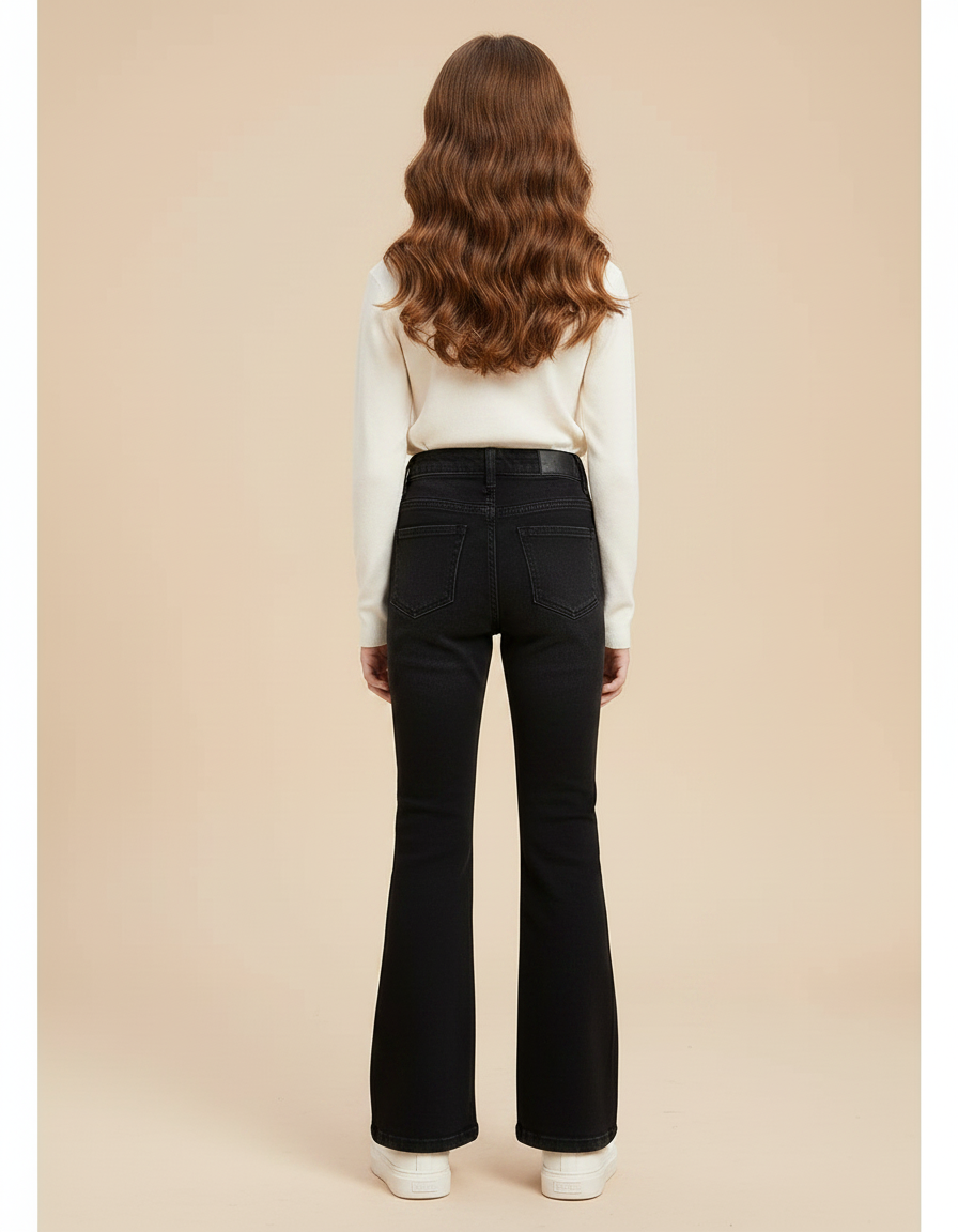 Pantalon Patte D'Éléphant Noir Jean Évasé Fille Hiver - vue 2