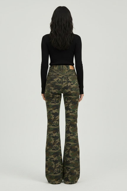 Pantalon Patte D'Éléphant Camouflage Militaire Évasé Rétro Femme - Imprimé Toile - vue 2