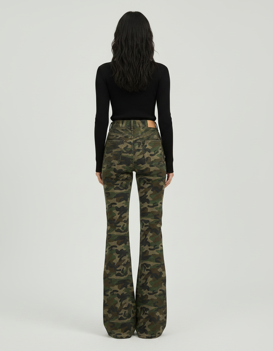 Pantalon Patte D'Éléphant Camouflage Militaire Évasé Rétro Femme - Imprimé Toile - vue 2