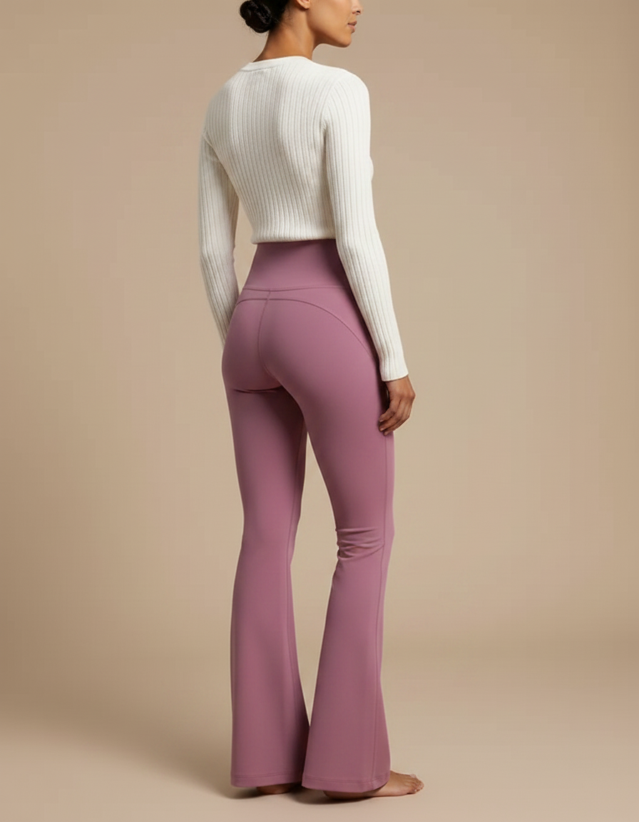 Pantalon Patte D'Éléphant Rose Taille Haute Confortable Stretch Femme - Polyester - vue 2