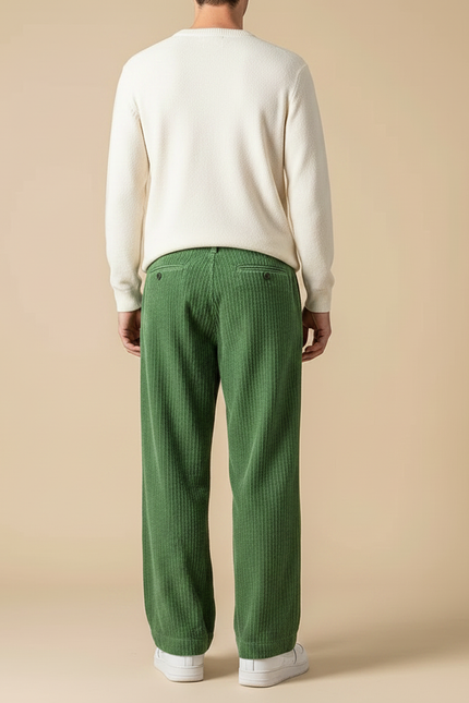 Pantalon Patte D'Éléphant Vert Côtelé Ample Décontracté Homme - Cordé - vue 2