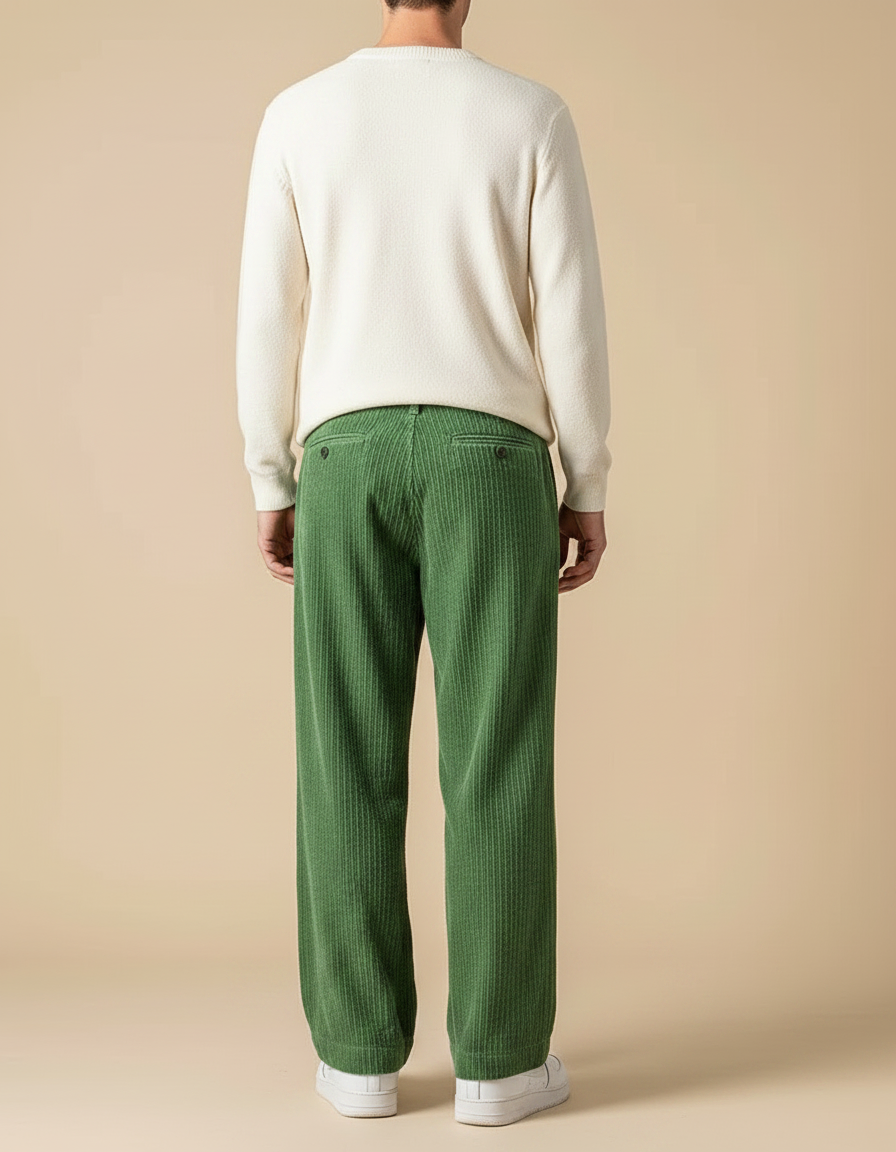 Pantalon Patte D'Éléphant Vert Côtelé Ample Décontracté Homme - Cordé - vue 2