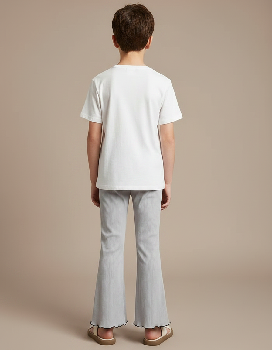 Pantalon Patte D'Éléphant Gris Côtelé Confortable Ondulé Enfant - Maille - vue 2