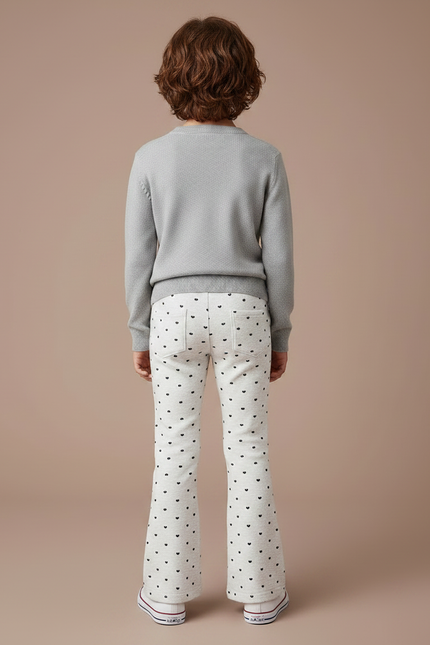 Pantalon Patte D'Éléphant Crème Cœur Noir Fille Confortable - Imprimé Molleton - vue 2
