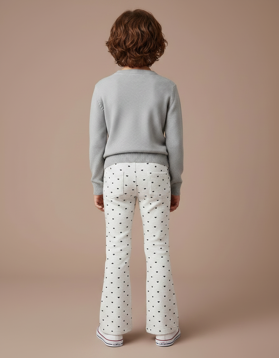 Pantalon Patte D'Éléphant Crème Cœur Noir Fille Confortable - Imprimé Molleton - vue 2