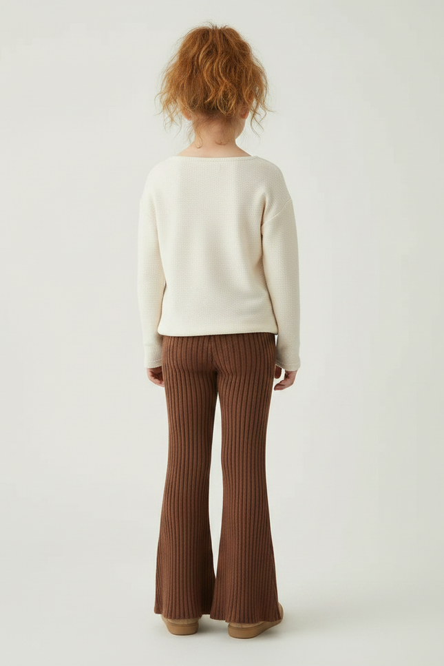 Pantalon Patte D'Éléphant Côtelé Marron Évasé Enfant Confortable - Maille - vue 2
