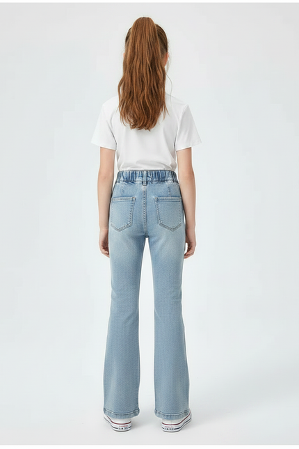 Pantalon Patte D'Éléphant Jean Bleu Clair Évasé Cœur Fille - vue 2