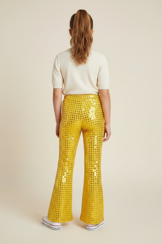 Pantalon Patte D'Éléphant Jaune Pailleté Évasé Brillant Fille - Polyester - vue 2
