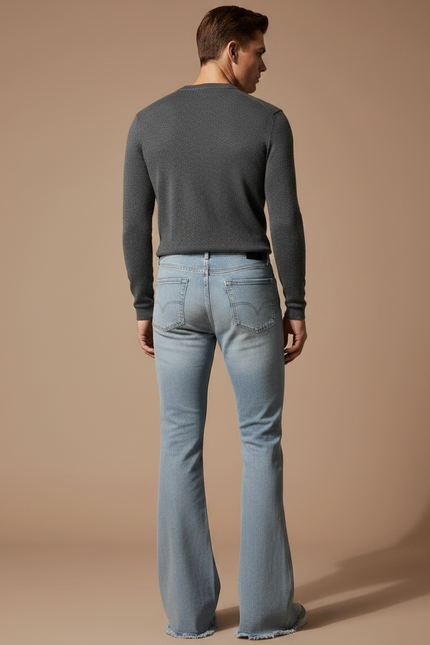 Pantalon Patte D'Éléphant Homme Bleu Clair Délavé Décontracté - Jean - vue 2