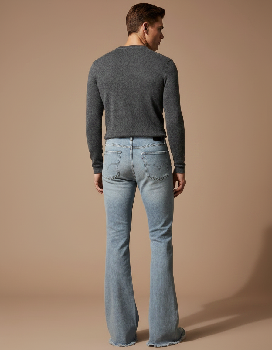 Pantalon Patte D'Éléphant Homme Bleu Clair Délavé Décontracté - Jean - vue 2