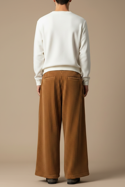 Pantalon Patte D'Éléphant Côtelé Marron Ample Décontracté Homme - Cordé - vue 2