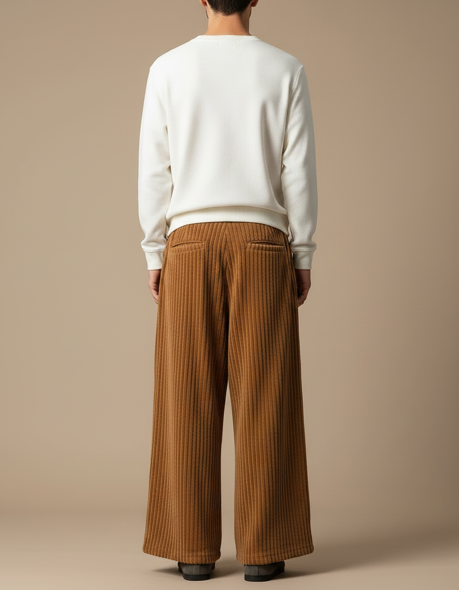 Pantalon Patte D'Éléphant Côtelé Marron Ample Décontracté Homme - Cordé - vue 2