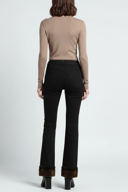 Pantalon Patte D'Éléphant Noir Évasé Fourrure Hiver Doublé - Jean - vue 2