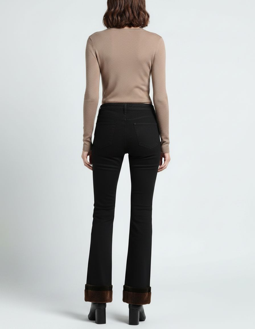 Pantalon Patte D'Éléphant Noir Évasé Fourrure Hiver Doublé - Jean - vue 2