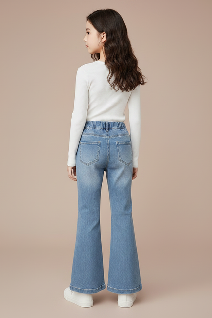 Pantalon Patte D'Éléphant Bleu Évasé Strass Enfant - Jean - vue 2