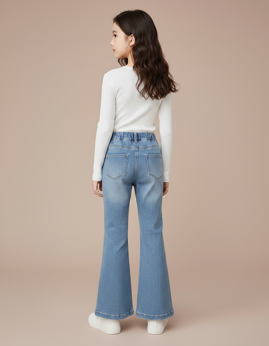 Pantalon Patte D'Éléphant Bleu Évasé Strass Enfant - Jean - vue 2
