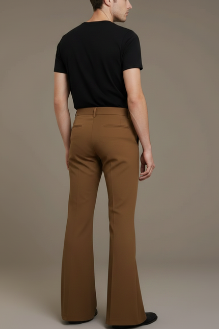Pantalon Patte D'Éléphant Marron Classique Homme Évasé Décontracté - Gabardine - vue 2