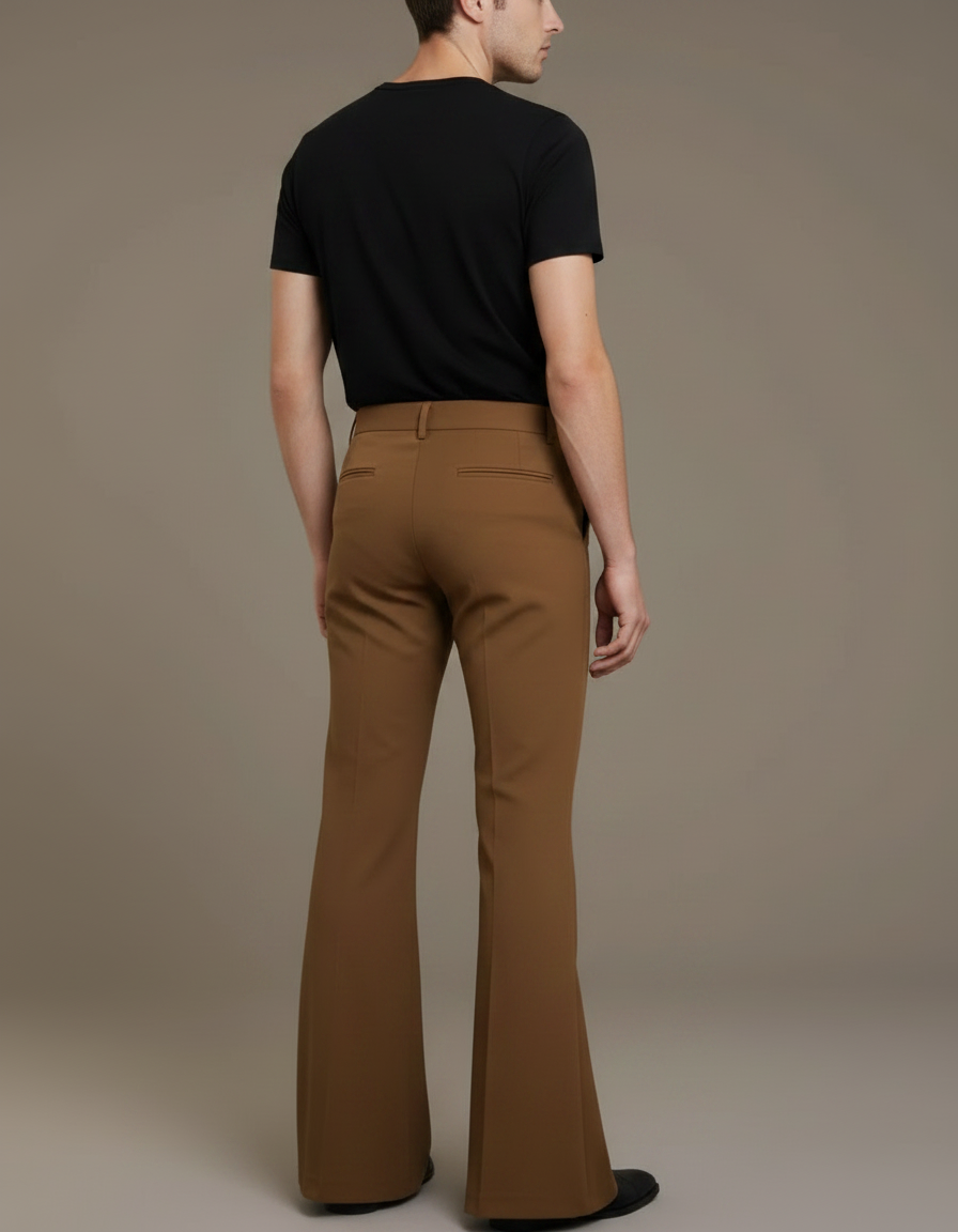 Pantalon Patte D'Éléphant Marron Classique Homme Évasé Décontracté - Gabardine - vue 2