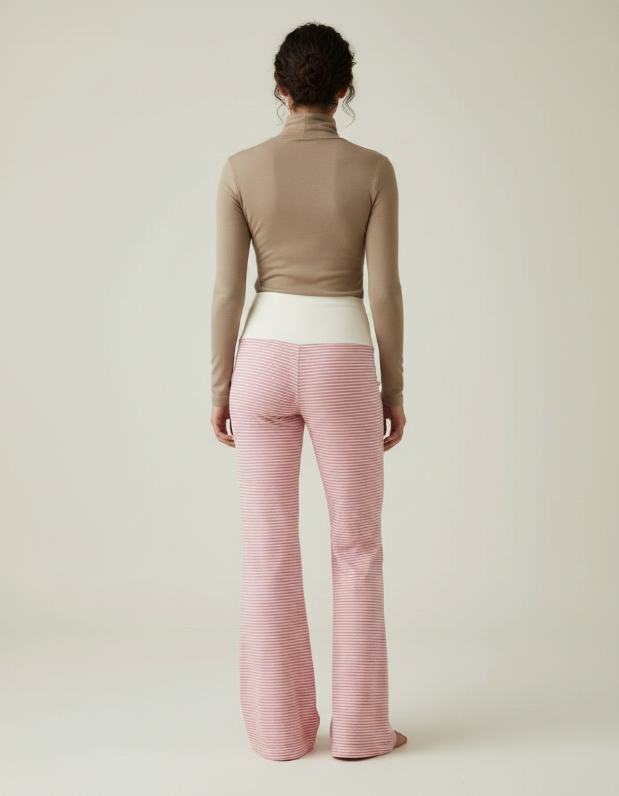 Pantalon Patte D'Éléphant Rose Rayé Évasé Confortable - Maille - vue 2