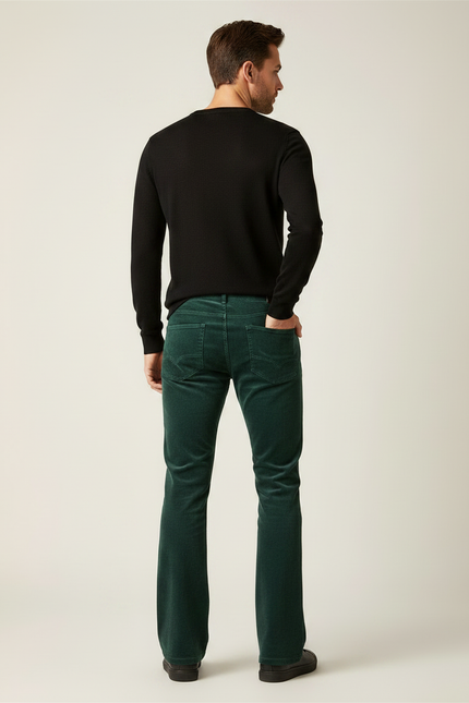 Pantalon Patte D'Éléphant Vert Côtelé Homme Décontracté Évasé - Cordé - vue 2