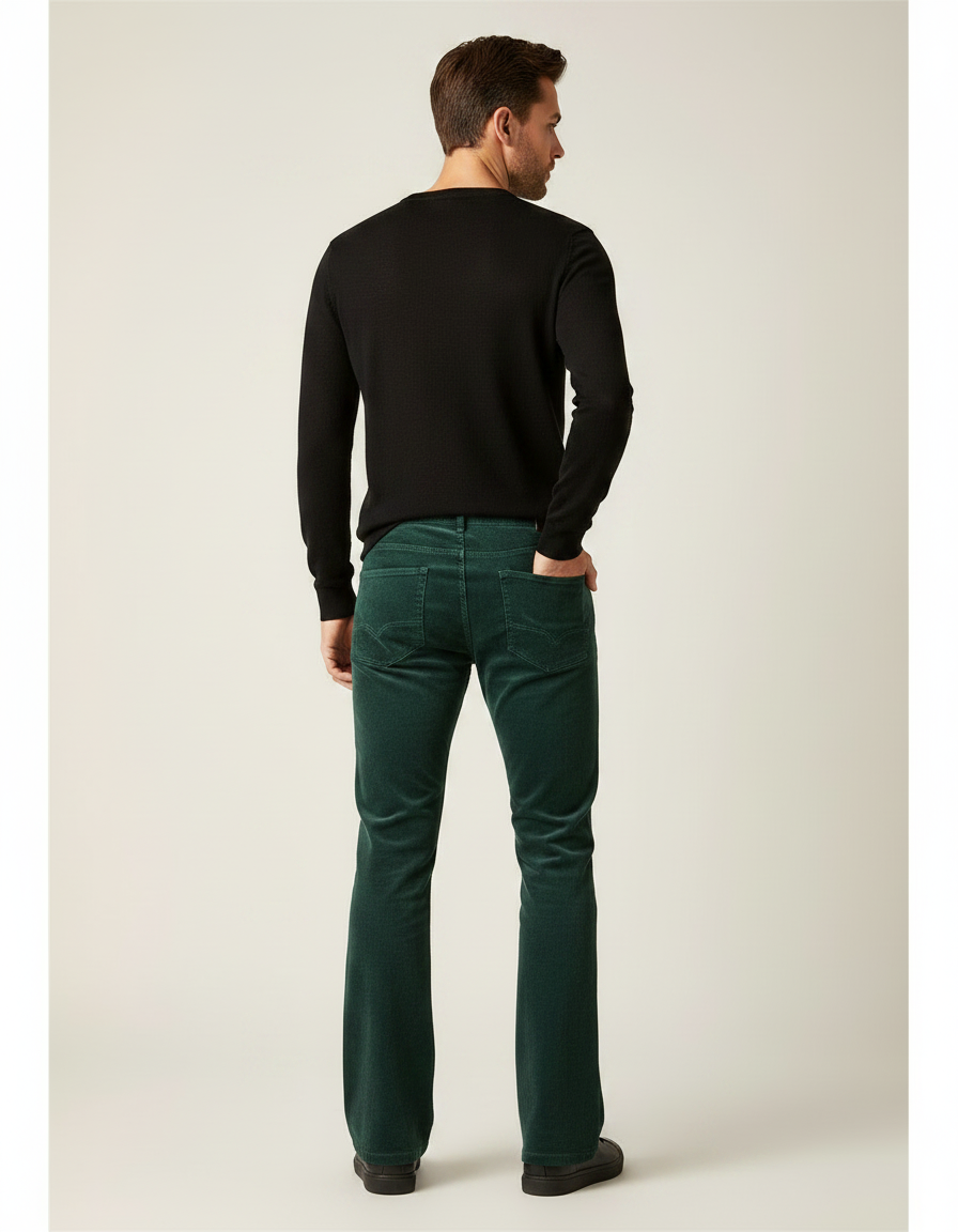 Pantalon Patte D'Éléphant Vert Côtelé Homme Décontracté Évasé - Cordé - vue 2