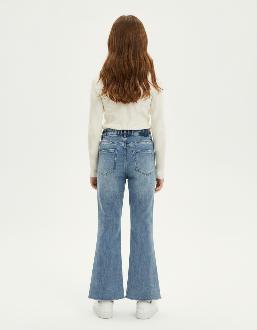Pantalon Patte D'Éléphant Jean Bleu Lacets Enfant Fendu - vue 2